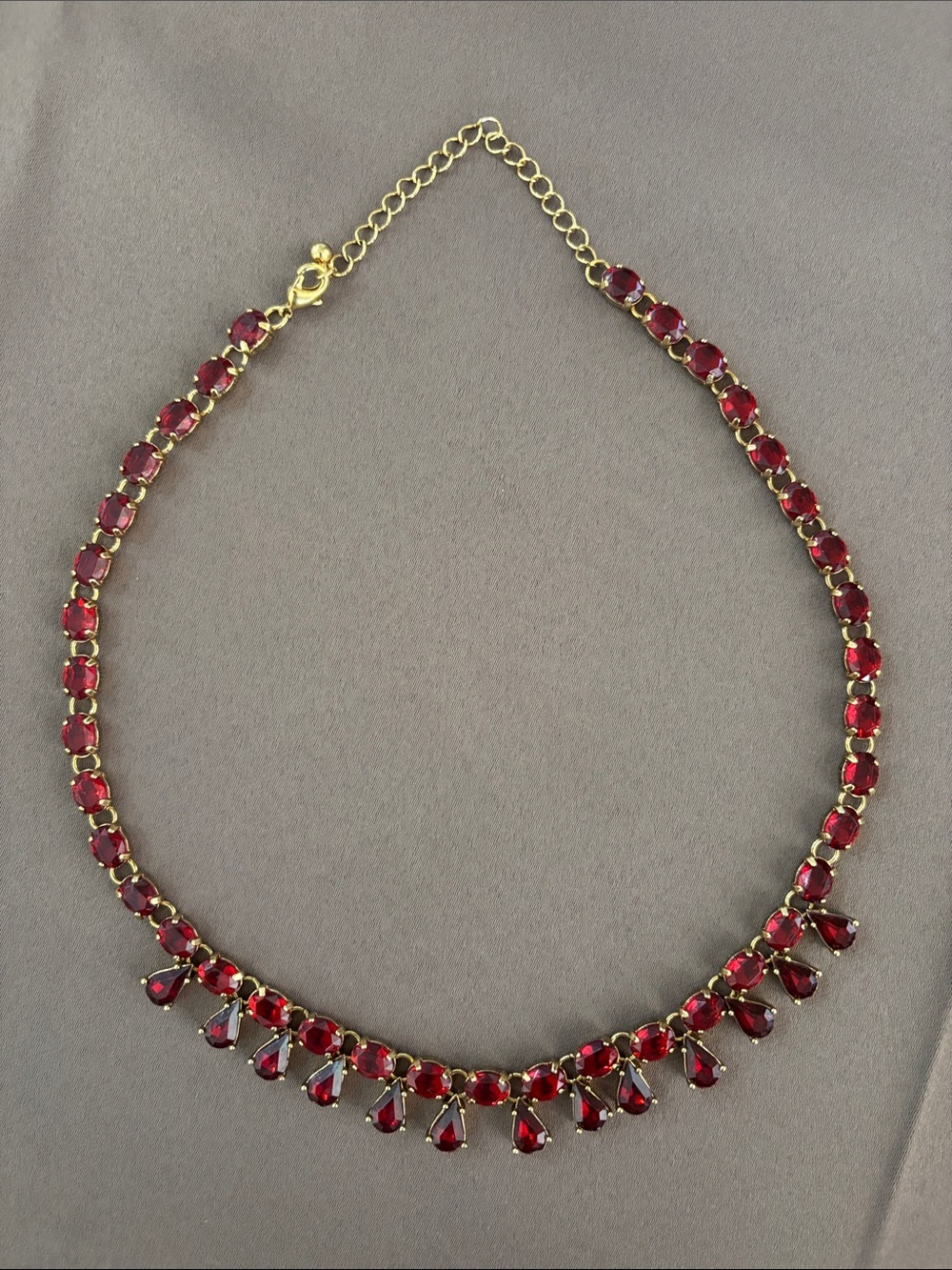 Vintage Avon Gold-Tone Necklace with Ruby Red Teardrop Stones